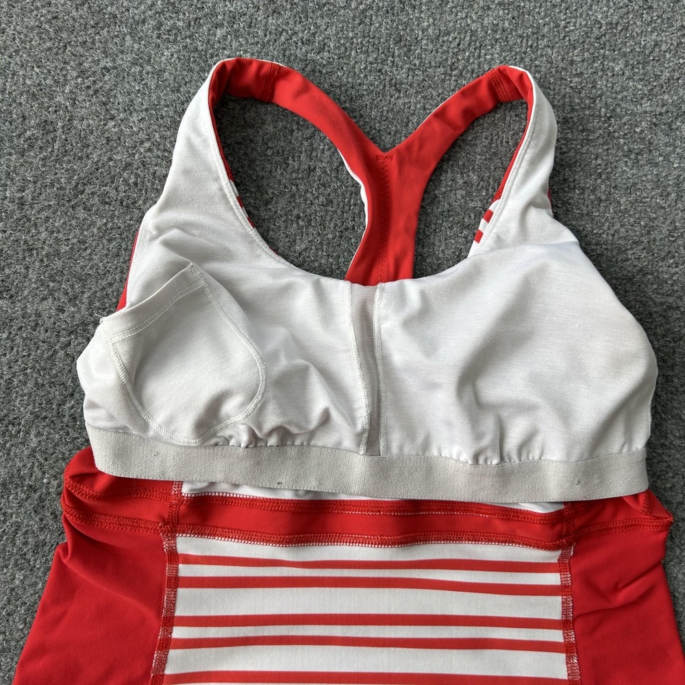 Lululemon Run Tank Built-In Bra Red White Stripe Criss Cross Back‎ Women's - Picture 10 of 11
